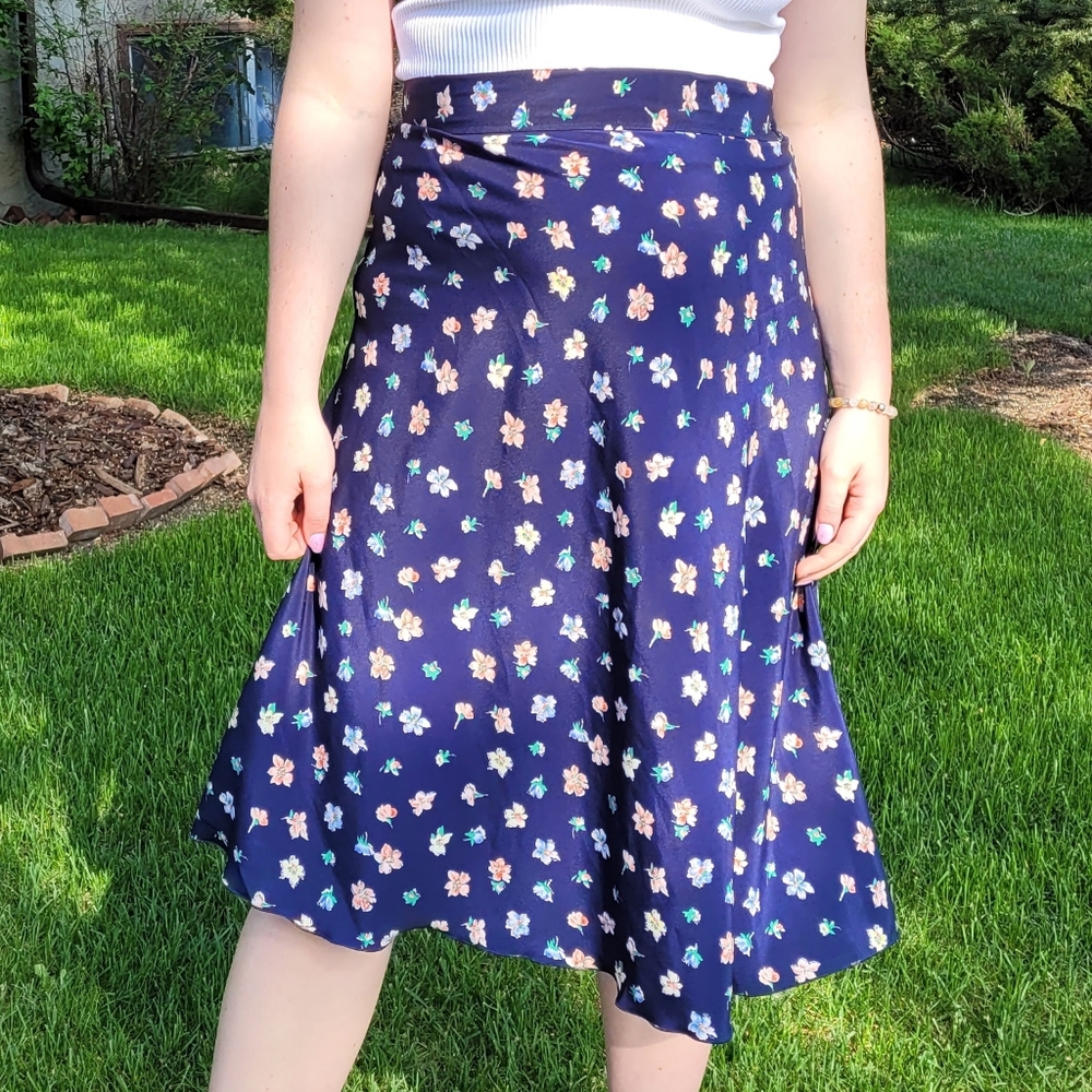 Handmade Blue vintage floral Midi skirt
